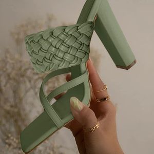 Green Braided High Heel Thong Sandals